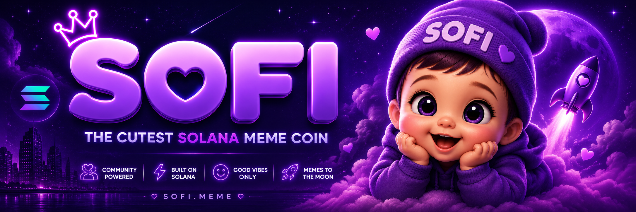 SOFI purple fox mascot banner